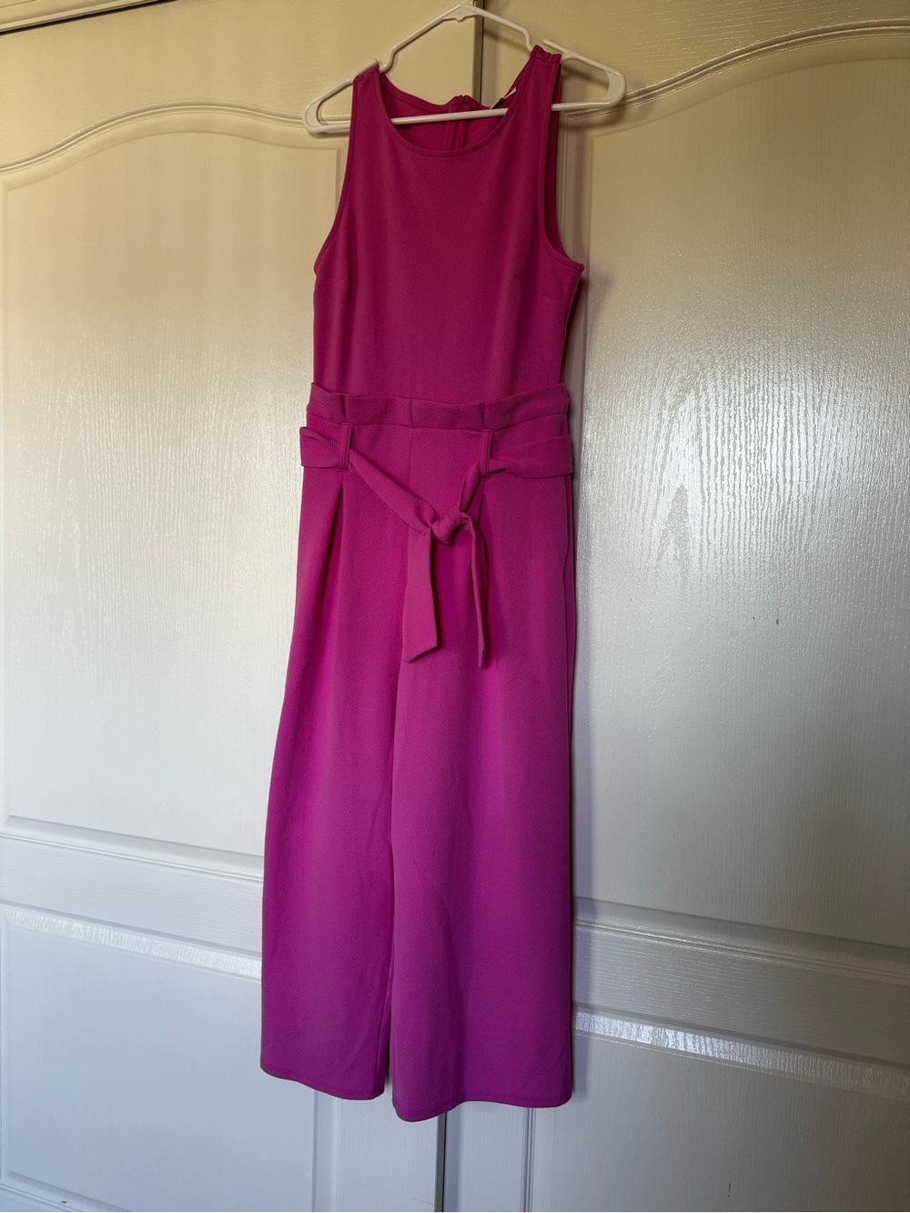 Bar III Bright Fuchsia Sleeveless Wide-Leg Jumpsuit with Tie Belt